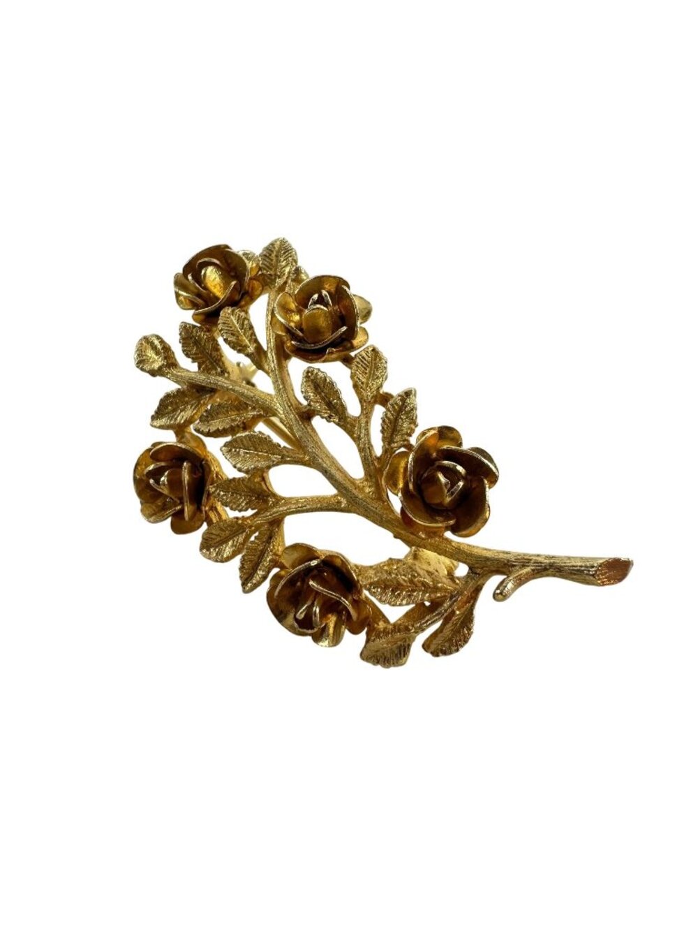 Vintage Gold Tone Brooch Rose Branch